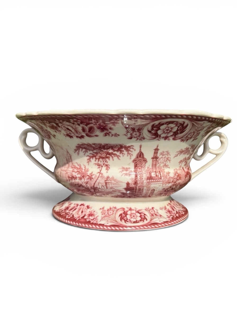 Mason’s England Vista Red Transferware Oval Serving Platter Ironstone Vintage